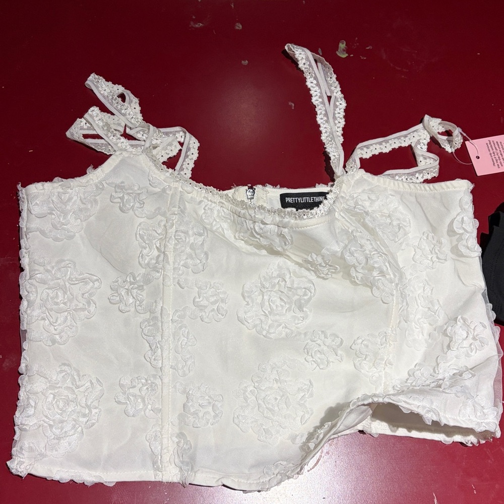 PrettyLittleThing Ivory Floral Lace Top
